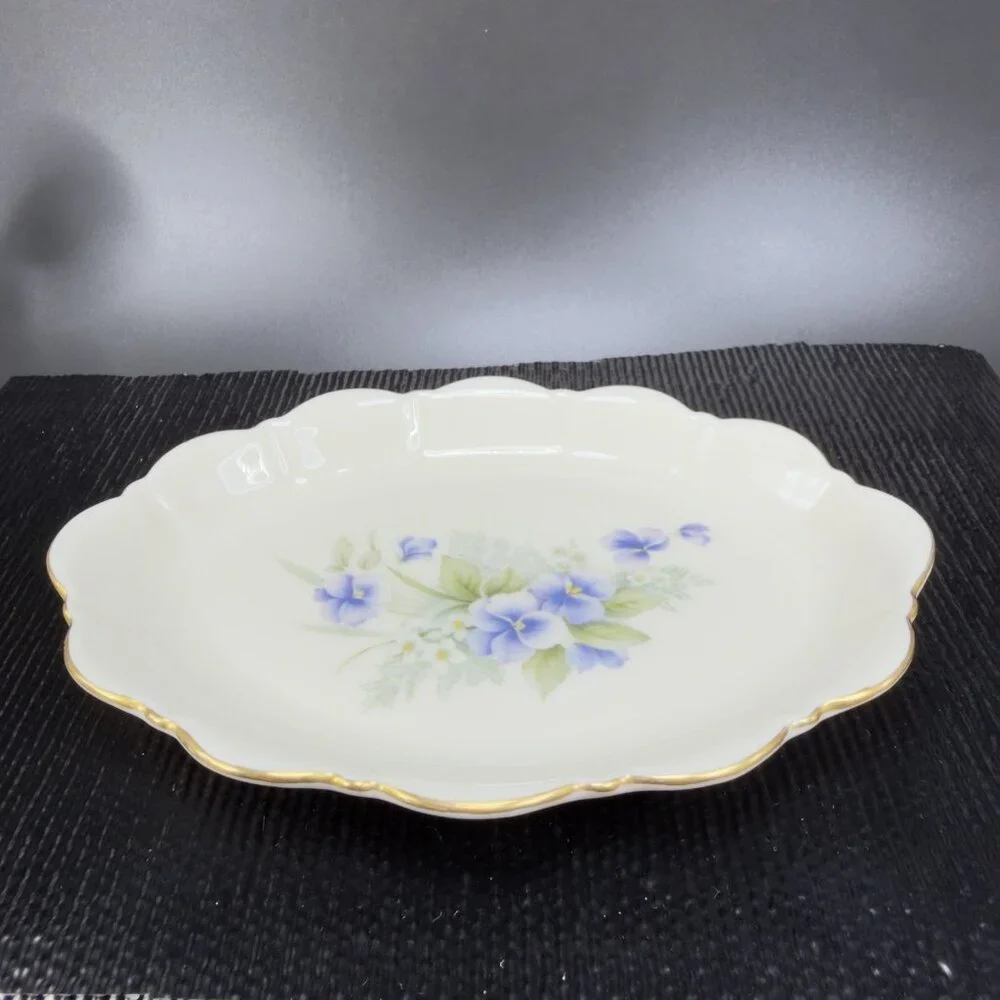 Vintage Pickard Fine China Porcelain Trinket Dish Tray USA Decorated Blue Flower